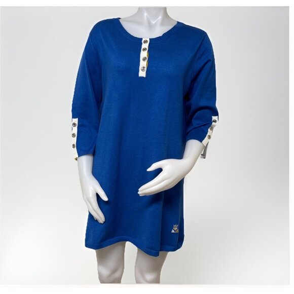 Bob Mackie Dresses & Skirts - Bob Mackie Sweater Dress Womens M Royal Blue Tunic Wearable Art Button Accent